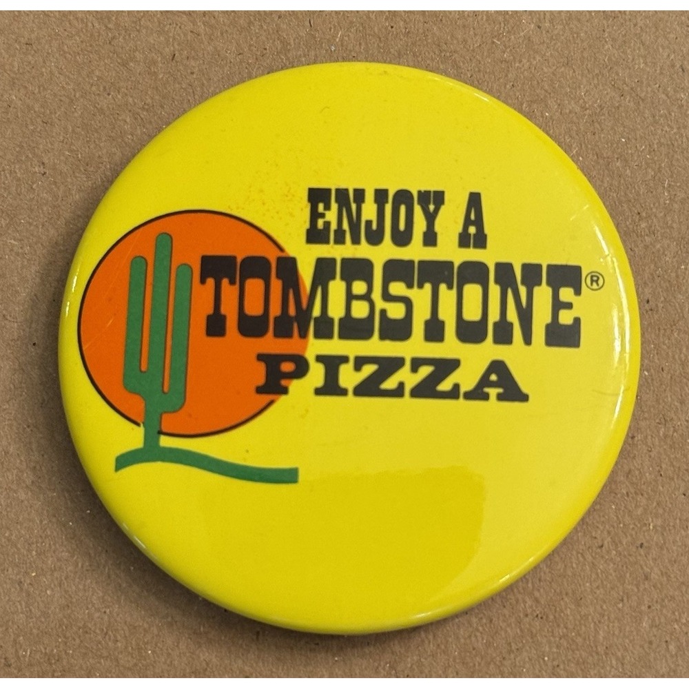 Enjoy A Tombstone Pizza Vintage Pinback Button Pin Round Circle